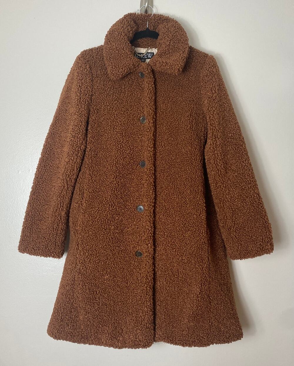 J.Crew Chocolate Brown Teddy Sherpa Topcoat Longline Coat Fall Winter